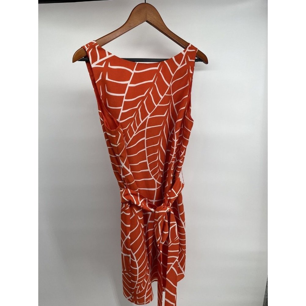 Susana Monaco Woman’s Dress Sleeveless A Line Belted Burnt Orange Abstract Sz 10